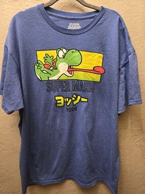 Super Mario Yoshi Graphic T Shirt Nintendo 2023 Blue Gamer Tee XL